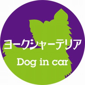 Dog in car ドッグインカー ステッカー カーステッカー ヨークシャーテリア レトロ書体 パープルグリーン シール 煽り運転対策 屋外 屋内