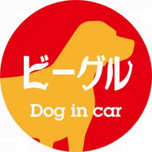 Dog in car ドッグインカー ステッカー カーステッカー ビーグル レトロ書体 レッドオレンジ シール 煽り運転対策 屋外 屋内 防水 かわい