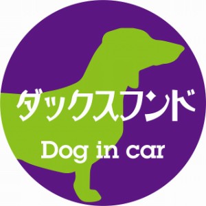 Dog in car ドッグインカー ステッカー カーステッカー ダックスフンド レトロ書体 パープルグリーン シール 煽り運転対策 屋外 屋内 防