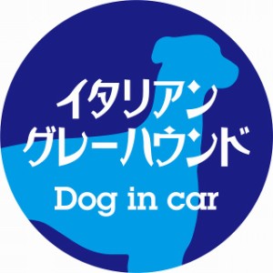 Dog in car ドッグインカー ステッカー カーステッカー イタリアングレーハウンド レトロ書体 ブルー シール 煽り運転対策 屋外 屋内 防