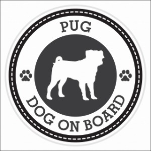 セーフティサイン ステッカー Dog on board PUG パグ ブラック 直径13cm あおり運転 対策 カーステッカー 煽り運転対策 自動車用 屋外 屋
