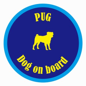 セーフティサイン ステッカー カラフル Dog on board 丸型 パグ ネイビー＆ブルー 直径13cm あおり運転 対策 カーステッカー 給油口 リア