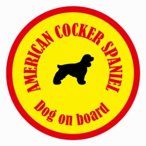 セーフティサイン ステッカー カラフル Dog on board 丸型 アメリカンコッカースパニエル イエロー＆レッド 直径13cm あおり運転 対策 カ