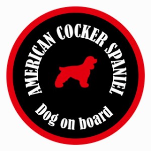 セーフティサイン ステッカー カラフル Dog on board 丸型 アメリカンコッカースパニエル ブラック＆レッド 直径13cm あおり運転 対策 カ