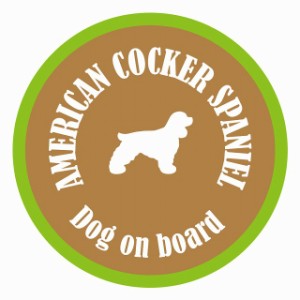 セーフティサイン ステッカー カラフル Dog on board 丸型 アメリカンコッカースパニエル ブラウン＆グリーン 直径13cm あおり運転 対策 