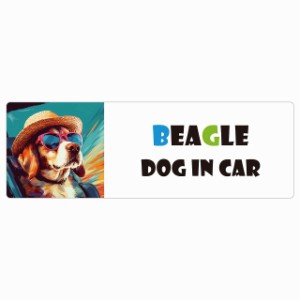 Beagle ビーグル 犬 カーステッカー DOG IN CAR 海 麦わら帽子 サングラス 夏 15x5cm 長方形 防水 屋外 屋内 車ステッカー ステッカー 車