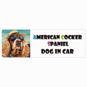 American Cocker Spaniel アメリカンコッカースパニエル 犬 カーステッカー DOG IN CAR 海 麦わら帽子 サングラス 夏 15x5cm 長方形 防水
