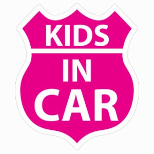 KIDS IN CAR ステッカー ピンク ルート66 カーステッカー シール sticker 安全対策 あおり運転 かっこいい おしゃれ かわいい 車ステッカ