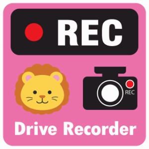 ドラレコ ステッカー シール REC Drive Recorder らいおん ピンク 13x13cm 正方形 おしゃれ かわいい ドラレコシール 安全対策 危険運転 