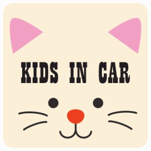 カーステッカー シール 車 Kids in Car ねこ おでこ 13x13cm 正方形 おしゃれ かわいい 安全対策 危険運転 煽り運転 前後 アニマル 動物 