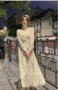 ワンピース シフォンワンピース 花柄ワンピース Vネックシフォン ロング ロング丈 2024 シースルーワンピース