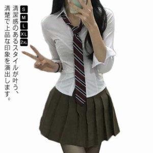 プリーツスカート 韓国 コスプレ 制服 レディース セットアップ スクール 長袖 グレー 通学 ブレザー 可愛い シャツ＋スカート＋ネクタイ