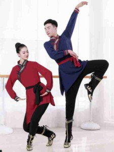 モンゴル舞踊 ダンス衣装 中華 民族風 ダンス 衣装 チベット舞踊 ダンスウェア メンズ レディース 大人 長袖 ミドル丈 スリット ブラウス
