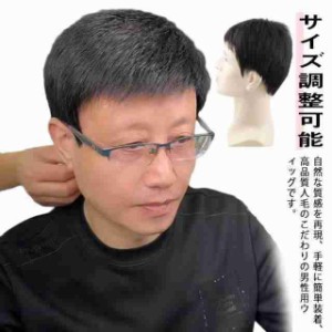 人毛 フルウィッグ メンズ 男性用ウィッグ ショート 黒 短い 通気性 白髪隠し 増毛 円型脱毛症 メンズウィッグ 短髪 かつら 人