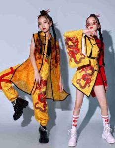 子供 中華 ダンス 衣装 チャイナ風 ジャズ ヒップホップ ストリートダンス衣装 子供 女の子 ガールズ 中華 和風 ダンスウェア 大きい龍