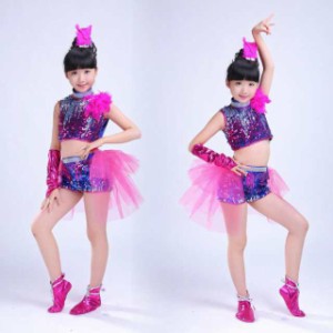 ロツソシヨツプ スパンコール ダンス衣装 子供 女の子 ラテン ダンス衣装 セットアップ ガールズ ジャズダンス 衣装 社交ダンス 発表会