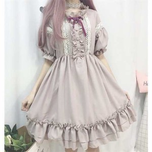 ワンピース ロリータ ワンピース ハイウエスト 春秋　フリル 膝丈 姫系 ゆったり ゴスロリ ファッション Lolita プレゼント 可愛い