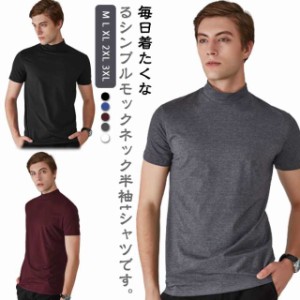 ハイネック tシャツ メンズ 半袖 tシャツ 無地 カットソー 夏 モックネック tシャツ ティーシャツ ゴルフtシャツ ゴルフウェア カジュア