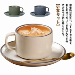 マグカップ カフェ風 珈琲カップ セット 受け皿付き コーヒーカップ ティーカップ 250ml ソーサー付き 北欧 2個セット おしゃれ レトロ