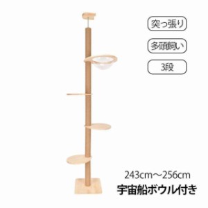 キャットタワー 突っ張り 木登りタワー 宇宙船ボウル付き ネコ タワー キャットツリー シングル 猫タワー 省スペース スリム 爪とぎ つっ