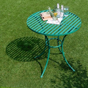 ガーデンテーブル 庭 屋外 円形 丸型 ラウンドテーブル 緑 グリーン おしゃれ ガーデニング 北欧 南欧 デザイン 4本脚 安定 バランス ボ