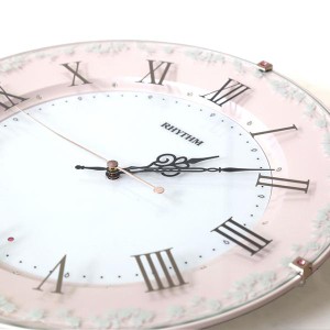 掛け時計 ガーリー 姫系 ロマンチック 女の子 かわいい バラ 薔薇 クリスタル ガラス ヨーロピアン 連続秒針 静か 電波 壁時計 見やすい 