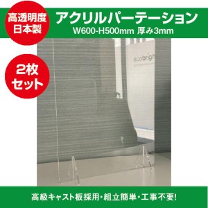 飛沫防止透明アクリル W600ｍｍ×H500ｍｍ 2枚セット スタンド4個付き ウイルス対策パーテーション 受付 対面販売窓口衝突防止 感染予防 