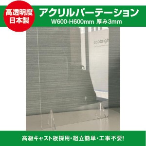 飛沫防止透明アクリルパーテーション W600ｍｍ×H600ｍｍ スタンド2個付き ウイルス対策 受付 対面販売 対面窓口 カウンター 感染予防