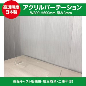 飛沫防止透明アクリル W800ｍｍ×H600ｍｍ 窓付 スタンド2個付き ウイルス対策 卓上 アクリルパーテーション 衝突防止 感染予防 公共施設