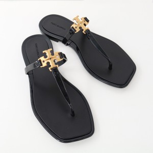 TORY BURCH トリーバーチ ROXANNE JELLY 137704-013 PERFECT BLACK/GOLD エナメルトングサンダル フラットサンダル ロゴ ペタンコ ブラッ