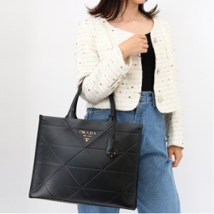 PRADA プラダ シンボル トップステッチ レザー ラージ バッグ 1BA377 VOCO トートバッグ トライアングルロゴ BLACK A4収納可能  ハンドバ