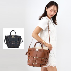 ZANCHETTI ザンケッティ E WMSH736 WOVEN MIDI SHOPPER 472(SEQUOIA/AUTUMAN) 101(NERO/AUTUMAN) 2WAY レディース レザー ショルダーバッ