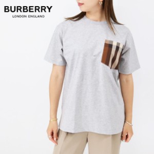 BURBERRY バーバリー レディースTシャツ 8048923 A2142 チェックポケットTシャツ コットン オーバーサイズTシャツ 半袖 クルーネック GRE