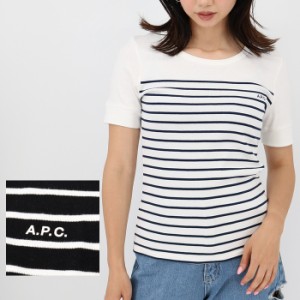 A.P.C. APC アーペーセー F26340 COGWS LZZ AAD 半袖Tシャツ クルーネック カットソー ロゴT トップス ボーダー レディース ブラック 黒 