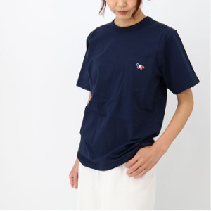 MAISON KITSUNE メゾン キツネ レディースTシャツ FM00120KJ0010 トリコロールフォックス パッチ クラシック ポケット ロゴ 半袖 クルー