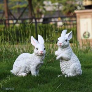 ウサギ リアル 置物 兎のオブジェ 2匹セット 農場 ウサギの彫刻 うさぎ 置き物 可愛い 樹脂製 耐高温性 耐食性 防水 オーナメント ガーデ