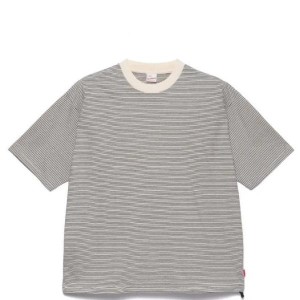 15%OFFクーポン配布中 Healthknit / ナローボーダー　ワイドクルーネック半袖Tシャツ　NAT / BLK ヘルスニット　