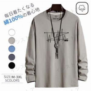 tシャツ メンズ 長袖 秋 綿100％ カットソー 無地 おしゃれ お洒落 アメカジ ロゴ入り ストリート