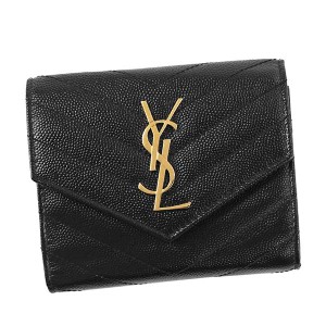 サンローラン SAINT LAURENT 財布 三つ折り財布 折り財布 レザー 本革 レディース ブラック ゴールド YSL ロゴ ブランド 403943