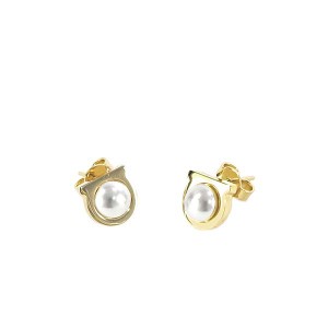 フェラガモ FERRAGAMO ピアス アクセサリー レディース ブランド 760121 ORECCHINI ゴールド STUD GANCPEA 696454 CREAM+OROGIO 新品