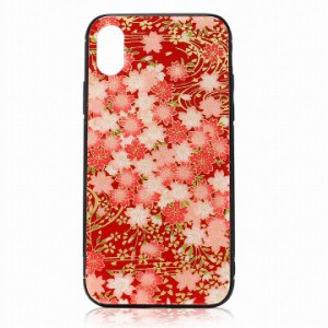 luminio ルミニーオ iPhone XS X ケース アイフォンケース スマホカバー 美濃和紙 日本製 桜と流水 レッド スマホケース 和柄 1602re 