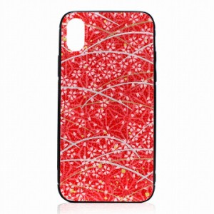 luminio ルミニーオ iPhone XS X ケース アイフォンケース スマホカバー 美濃和紙 日本製 桜と麻の葉 レッド スマホケース 和柄 1604red 