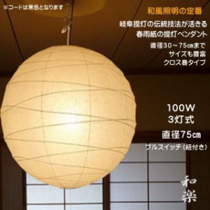 和紙 ペンダントライト 和風照明 おしゃれ 和室照明 天井照明 和モダン 日本製 大きなサイズ 提灯ペンダント TP-30H 直径75cm 3灯式