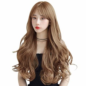 浅茶色 ウィッグ かつら フルウィッグ Candybay ロング ウェーブ 巻き髪 カール 左右分け前髪 レディース wig 自然 耐熱 人気 小顔効果