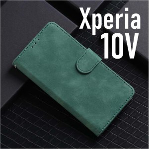 Xperia 10 V 手帳型 モスグリーン スマホケース