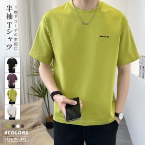 Tシャツ メンズ 無地 カットソー 半袖Tシャツ ティーシャツ 形態安定 シンプル トップス 夏 大きいサイズ ゆったり お兄系 シャツ 半袖 