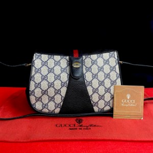 GUCCI グッチ シェリーライン GG ロゴ 金具 レザー PVC ショルダーバッグ ネイビー 31627