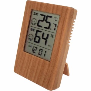 クレセル 木目調 時計付きデジタル温湿度計 CR-2700J （ポスト投函配送 ネコポス）JANコード 4955286809570
