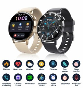スマートウォッチ 非侵襲的血糖値測定 血圧 心拍測定 血糖値 血中酸素 1.35インチ 大画面 薄型 IP67防水 iPhone/Android対応 通話機能付