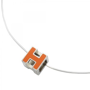 【5jeb1113】エルメス ネックレス Hキューブ カージュドアッシュ シルバー925 メタル シルバー オレンジ【中古】レディース